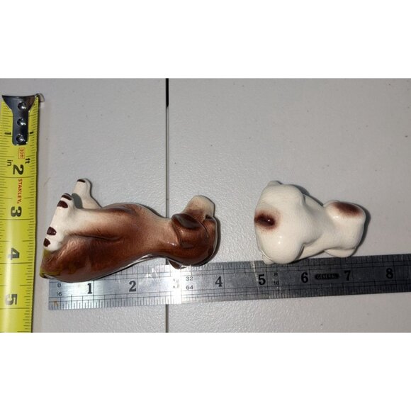 Vintage Ceramic Puppy Figurines Set - Brown & White Dogs With Big Feet - Small & - Picture 9 of 9